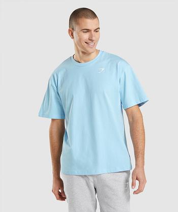 T Shirts Męskie Gymshark Essential Oversized Beżowe Niebieskie | PL 3855XYU